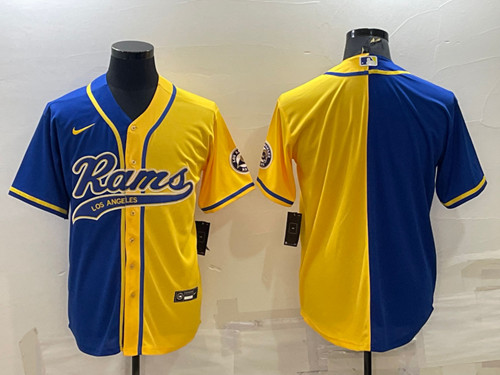 Men's Los Angeles Rams Blank Royal/Yellow Split With Patch Cool Base Stitched Baseball Jersey